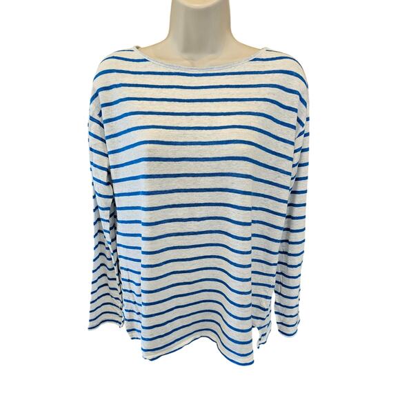 Michael stars lightweight blue striped 100% linen long sleeve blouse sz L EUC - Picture 1 of 7